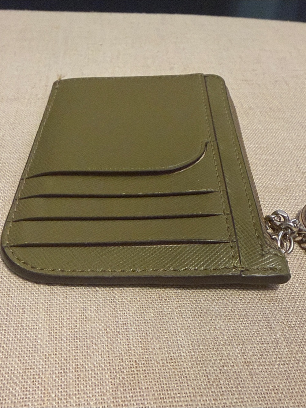 Kate Spade Olive Green Leather Zip Card Case with Keyring - Picture 6 of 9